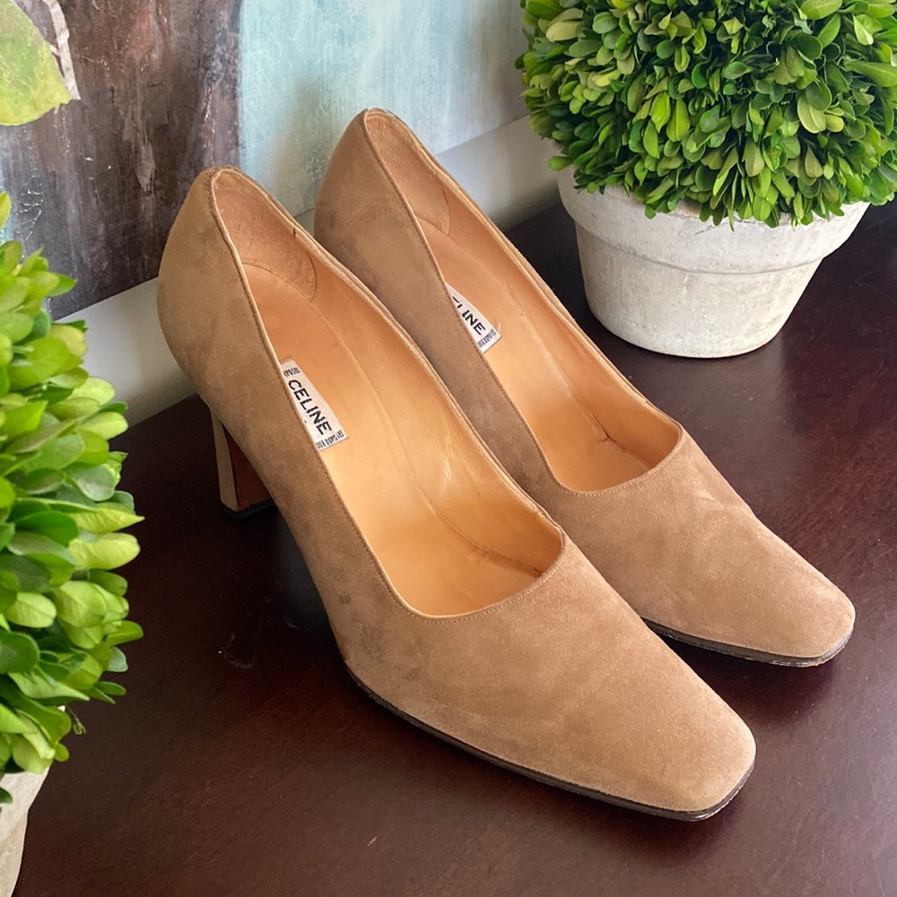 CELINE Paris CLASSIC SUEDE TAN PUMPS SIZE 39.5 ๐EUC๐ - Picture 16 of 17